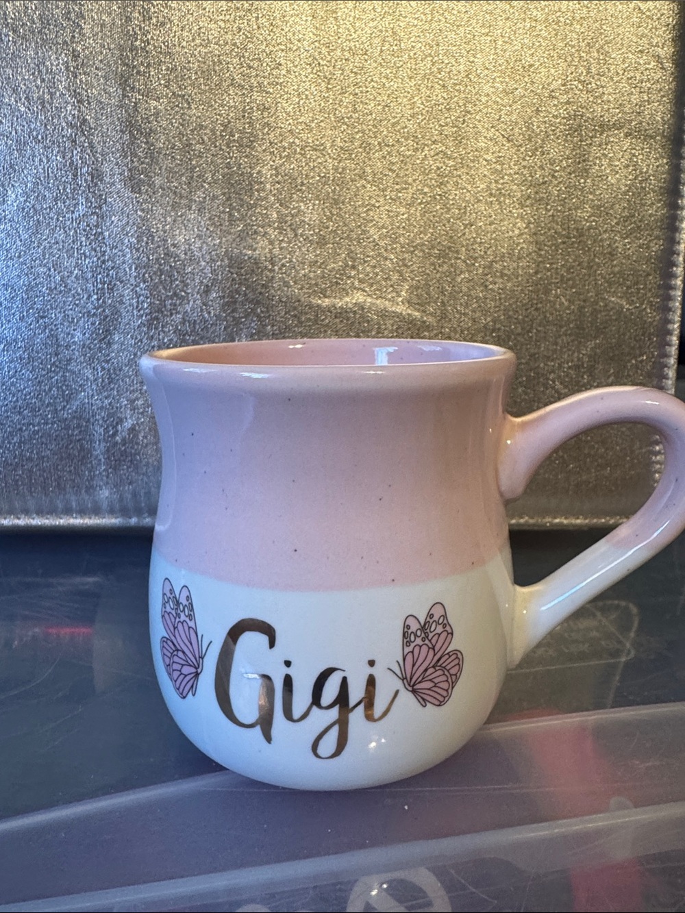 Personalized Pink and White Ceramic Mug — "Gigi" Design